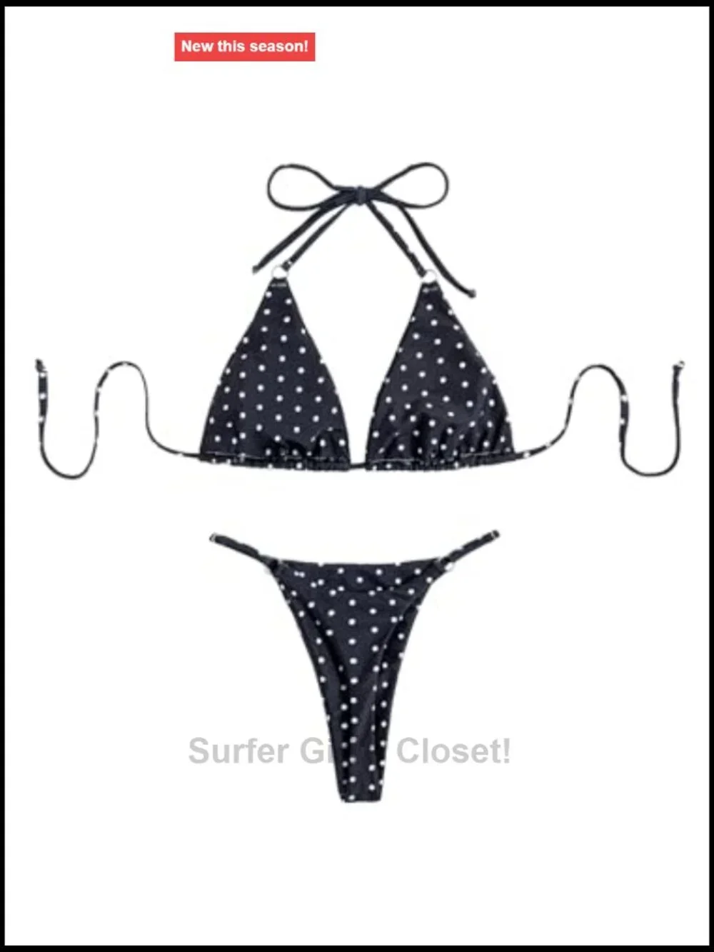 2 Piece Polka Dots Halter String Bikini Set High Cut Bathing Suit